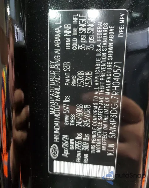 2024 Hyundai Santa Fe Xrt из США, поврежденный, VIN 5NMP3DGL7RH040571